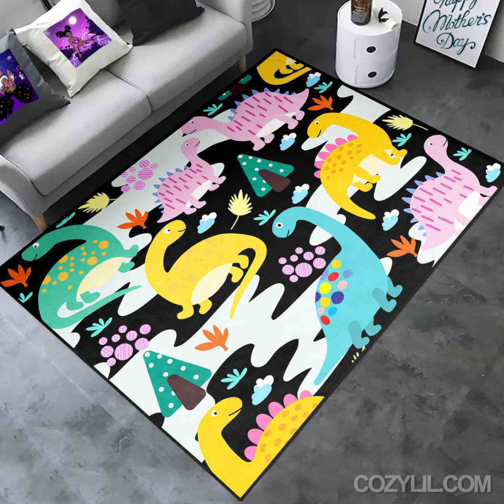 Abstract Wave Dinosaur Toddler Playroom Area Rug | CozyLil