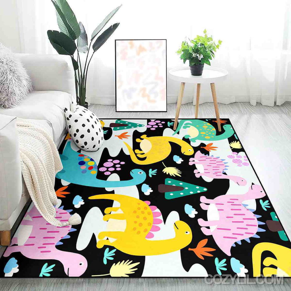 Abstract Wave Dinosaur Toddler Playroom Area Rug | CozyLil