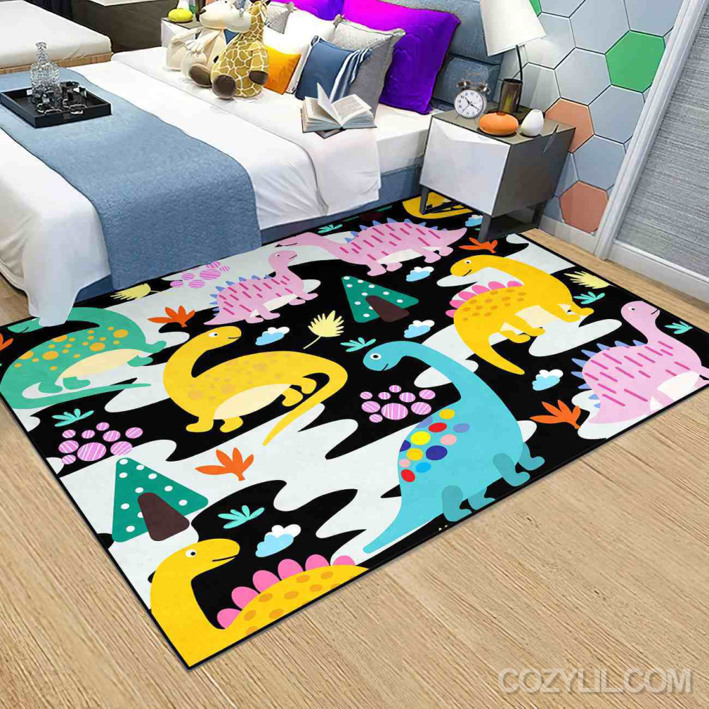 Abstract Wave Dinosaur Toddler Playroom Area Rug | CozyLil