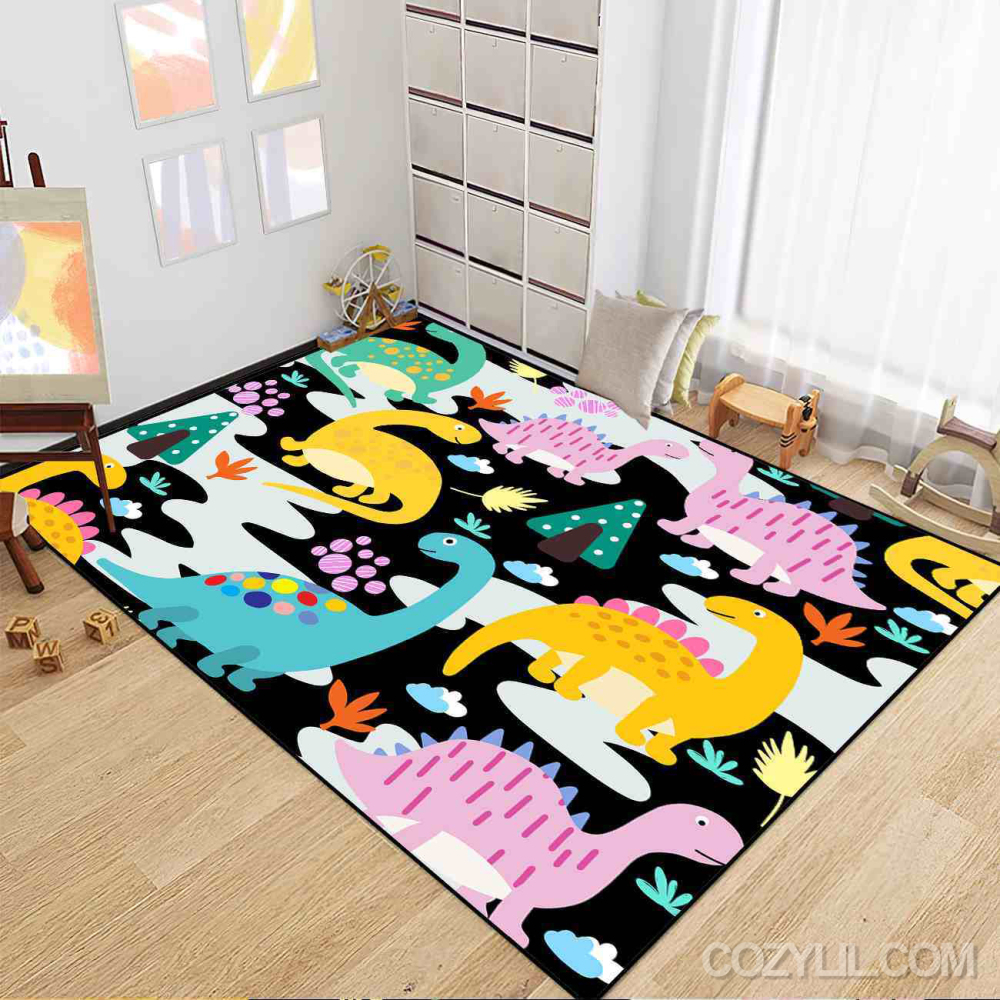 Abstract Wave Dinosaur Toddler Playroom Area Rug | CozyLil