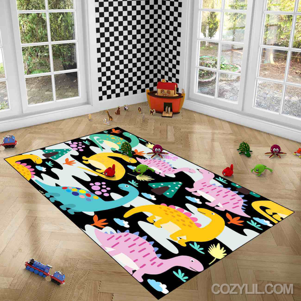 Abstract Wave Dinosaur Toddler Playroom Area Rug | CozyLil
