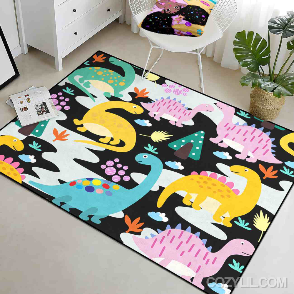 Abstract Wave Dinosaur Toddler Playroom Area Rug | CozyLil