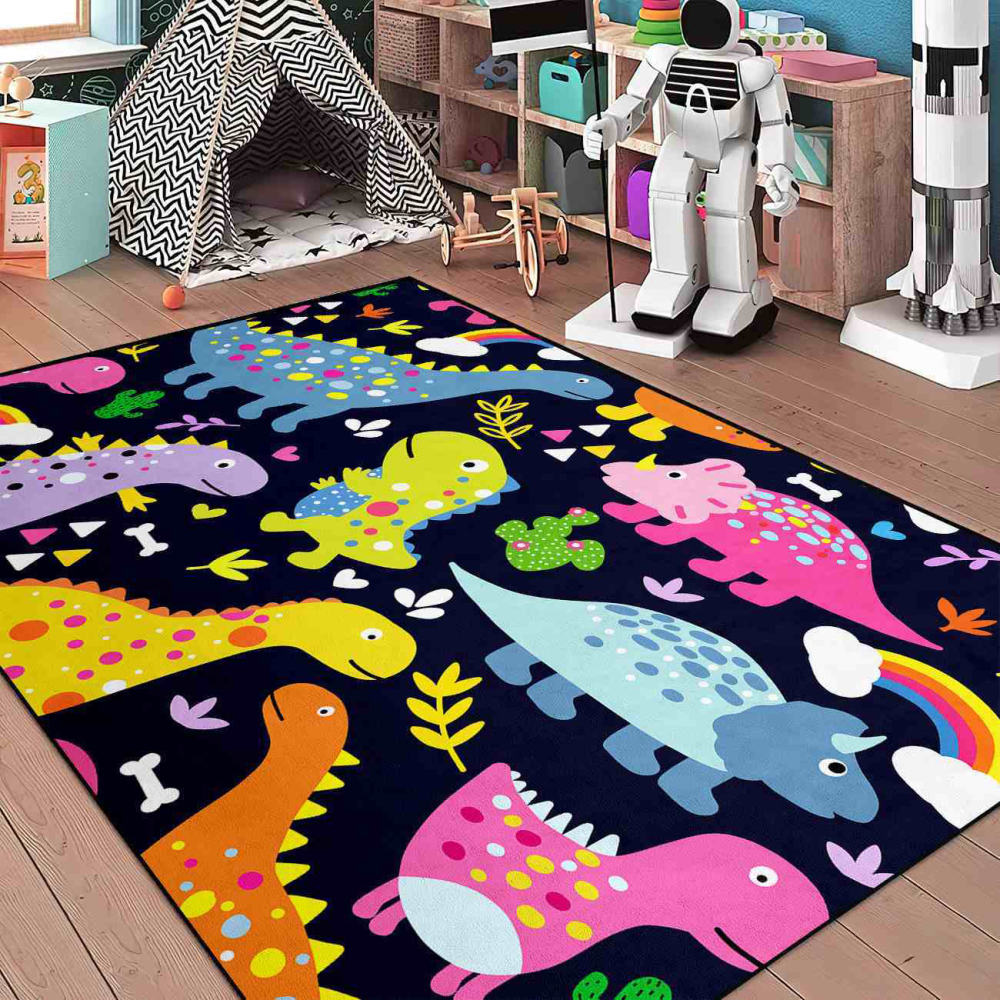 Cute Triceratops Rainbow Nursery Floor Mat | CozyLil