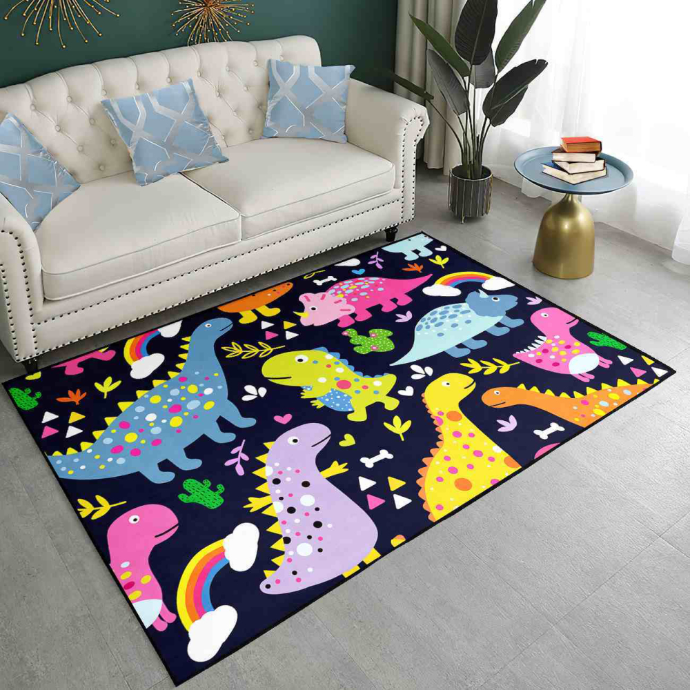 Cute Triceratops Rainbow Nursery Floor Mat | CozyLil