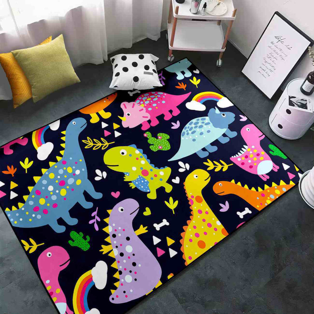 Cute Triceratops Rainbow Nursery Floor Mat | CozyLil
