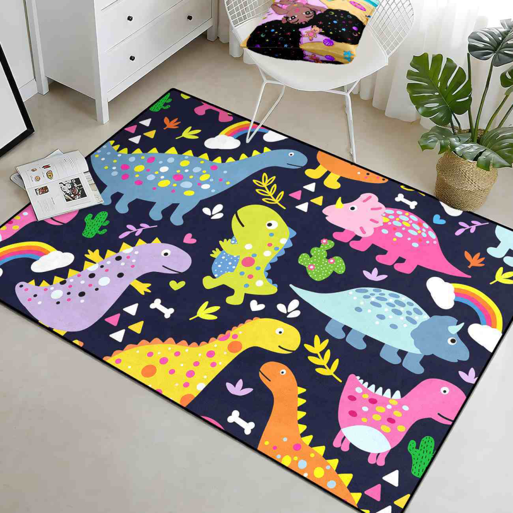 Cute Triceratops Rainbow Nursery Floor Mat | CozyLil