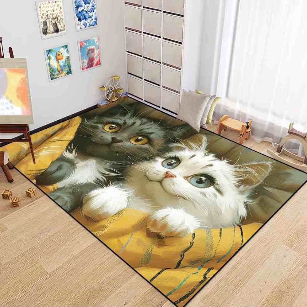Check Pattern Blanket Kittens Kids Bedroom Carpet | CozyLil