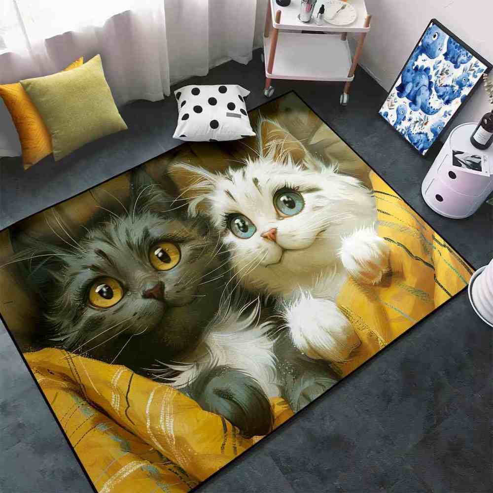 Check Pattern Blanket Kittens Kids Bedroom Carpet | CozyLil