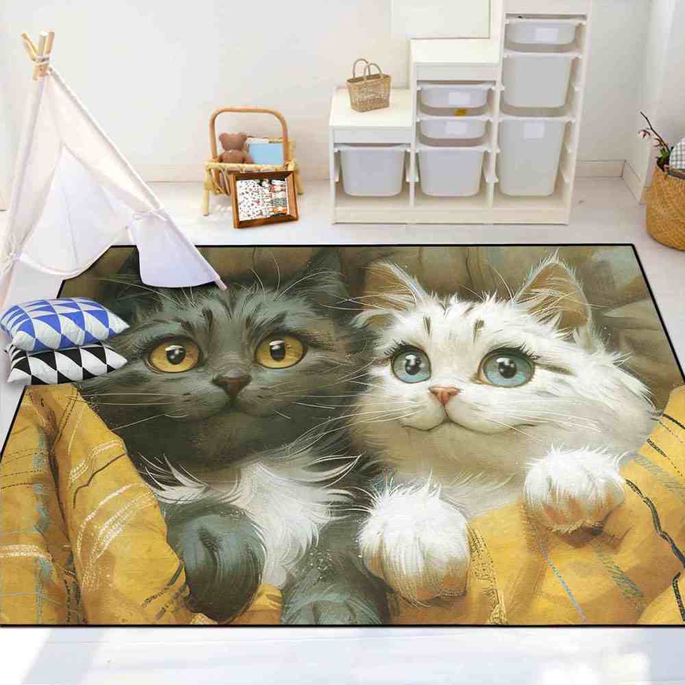 Check Pattern Blanket Kittens Kids Bedroom Carpet | CozyLil