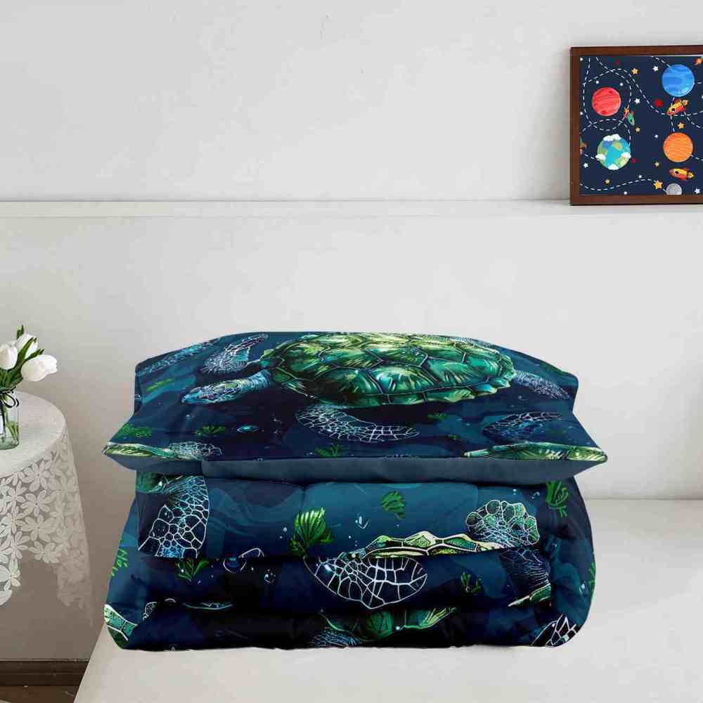 Emerald Green Tropical Sea Turtle Reef Comforter Set | CozyLil