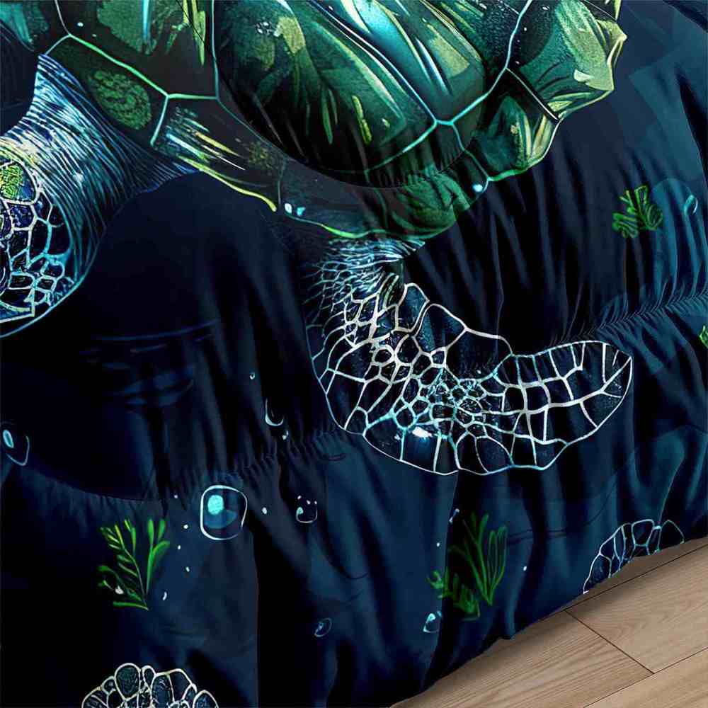 Emerald Green Tropical Sea Turtle Reef Comforter Set | CozyLil