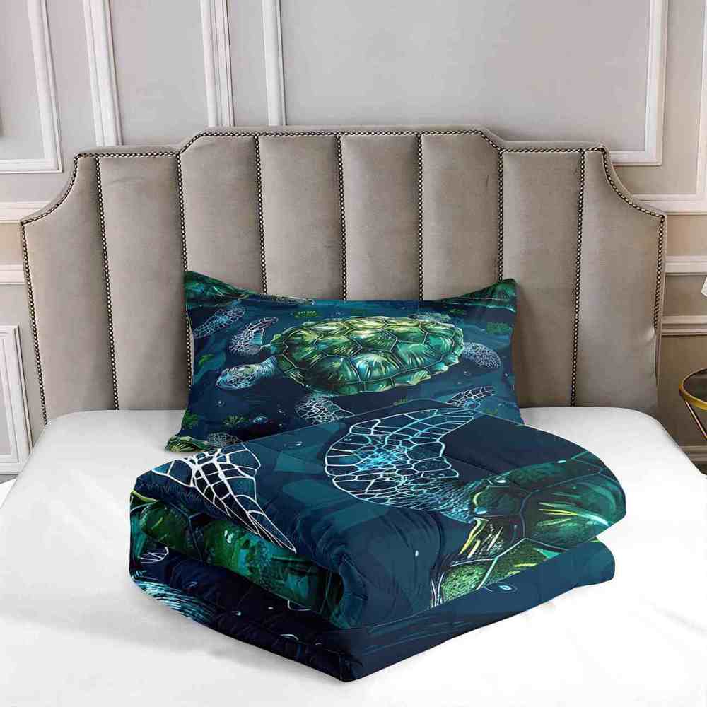 Emerald Green Tropical Sea Turtle Reef Comforter Set | CozyLil