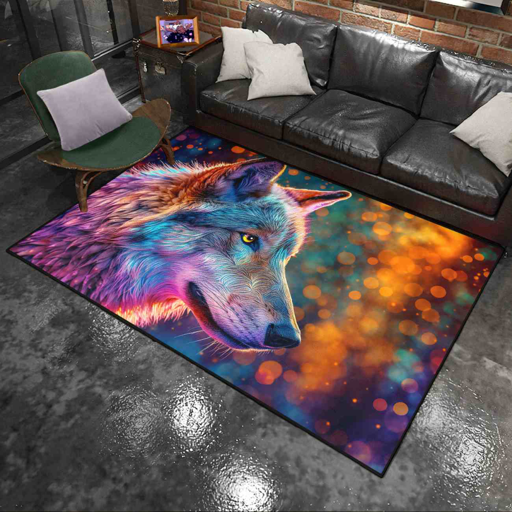 Neon Bokeh Spirit Wolf Gamer Room Carpet | CozyLil