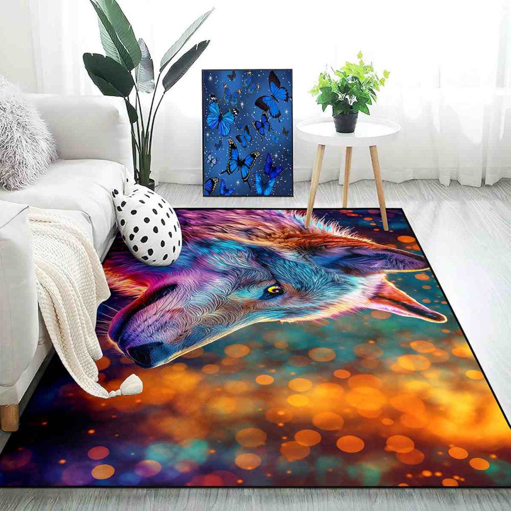 Neon Bokeh Spirit Wolf Gamer Room Carpet | CozyLil