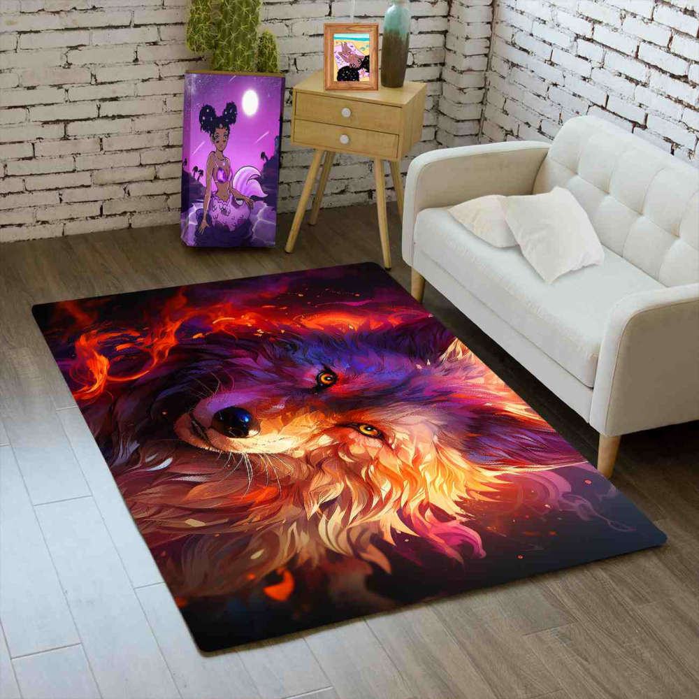 Fiery Violet Abstract Wolf Gamer Room Carpet | CozyLil