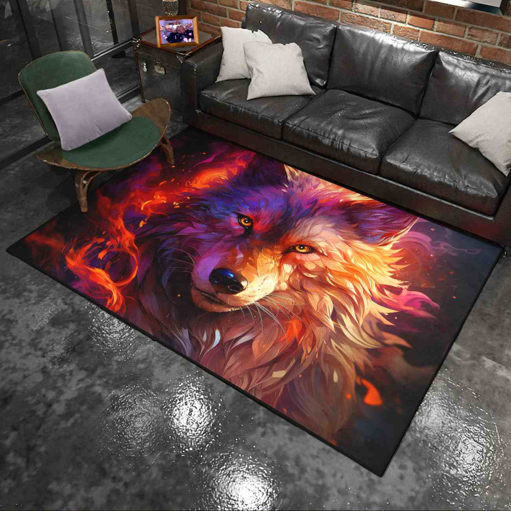 Fiery Violet Abstract Wolf Gamer Room Carpet | CozyLil