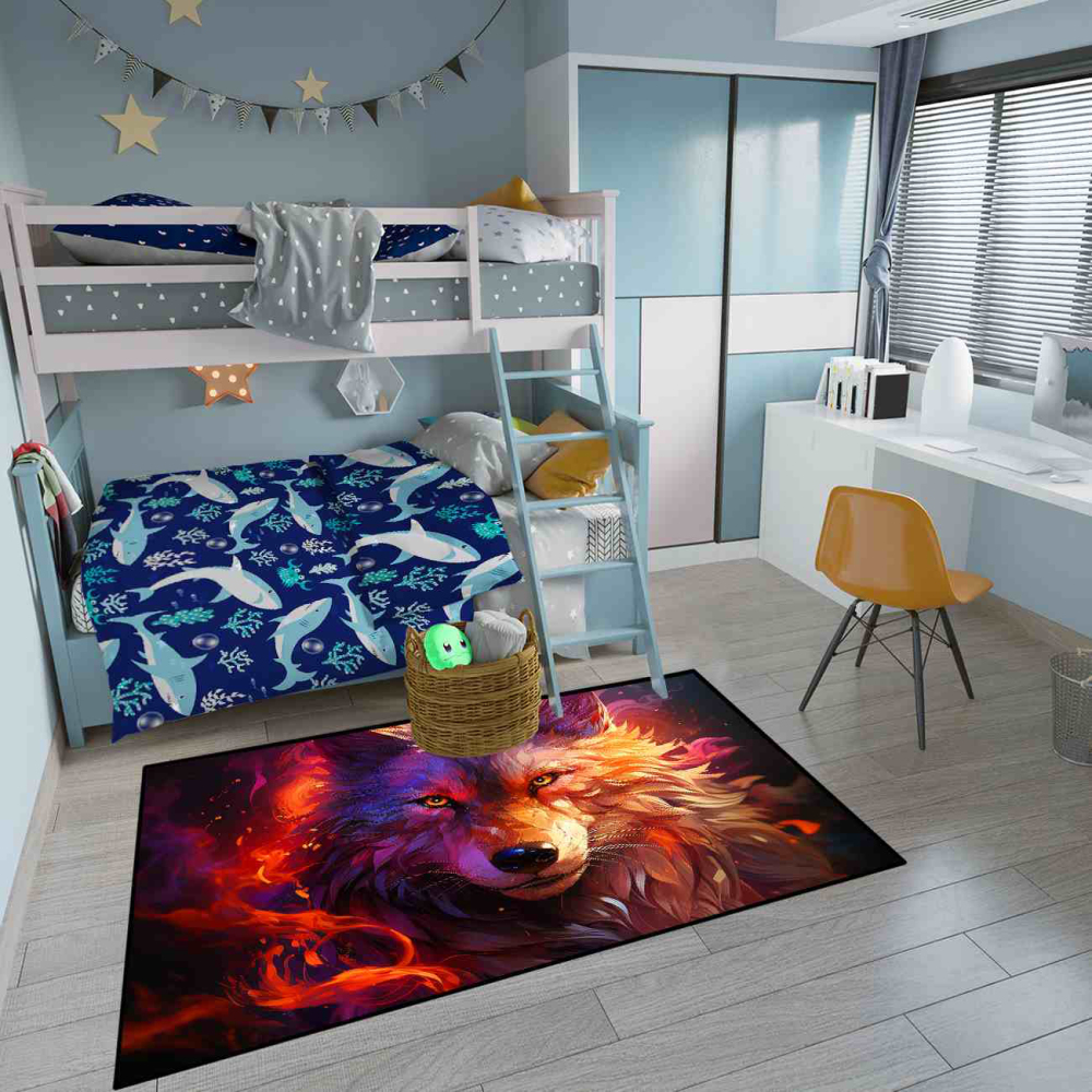 Fiery Violet Abstract Wolf Gamer Room Carpet | CozyLil