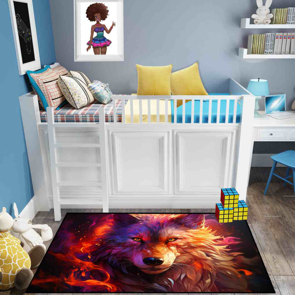 Fiery Violet Abstract Wolf Gamer Room Carpet | CozyLil