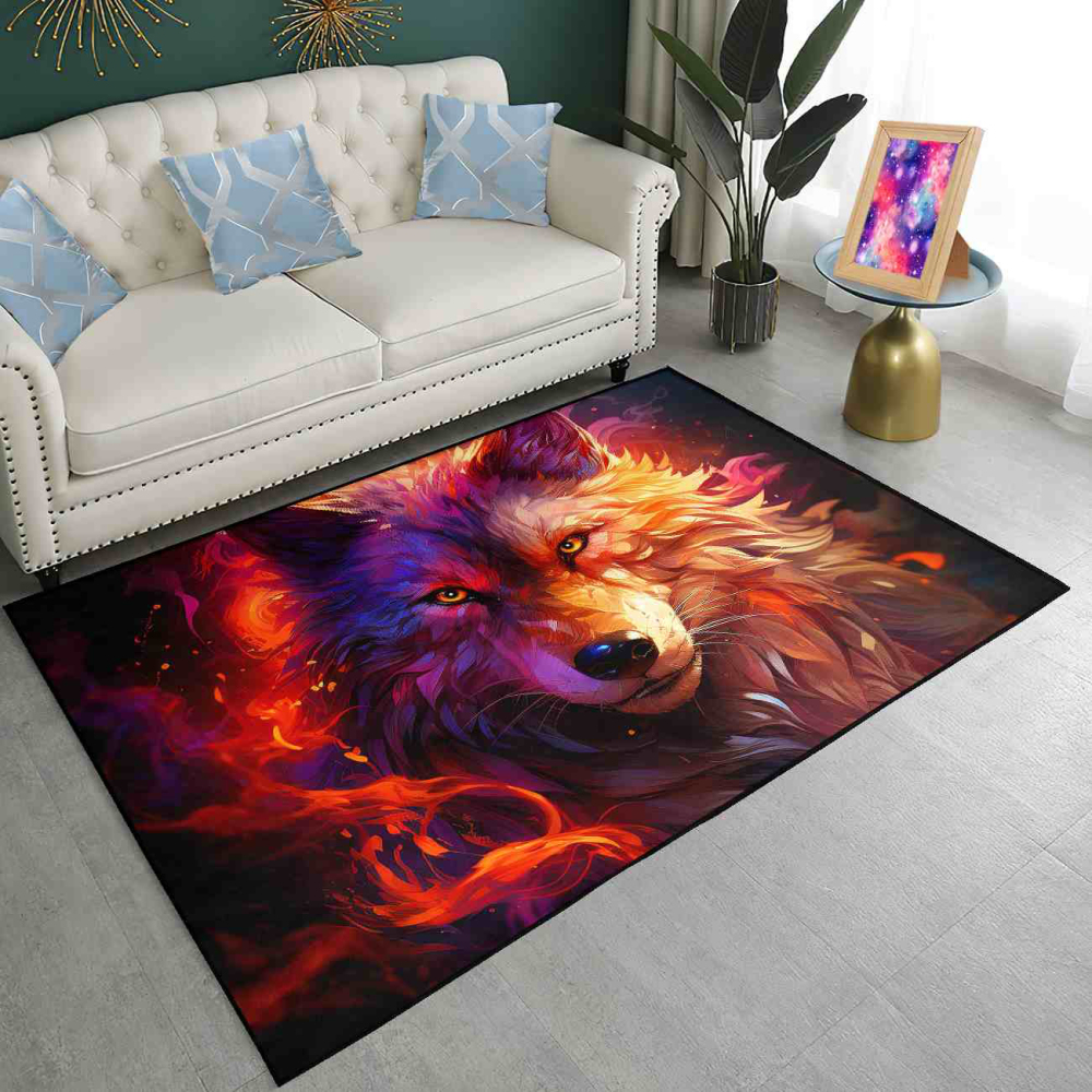 Fiery Violet Abstract Wolf Gamer Room Carpet | CozyLil
