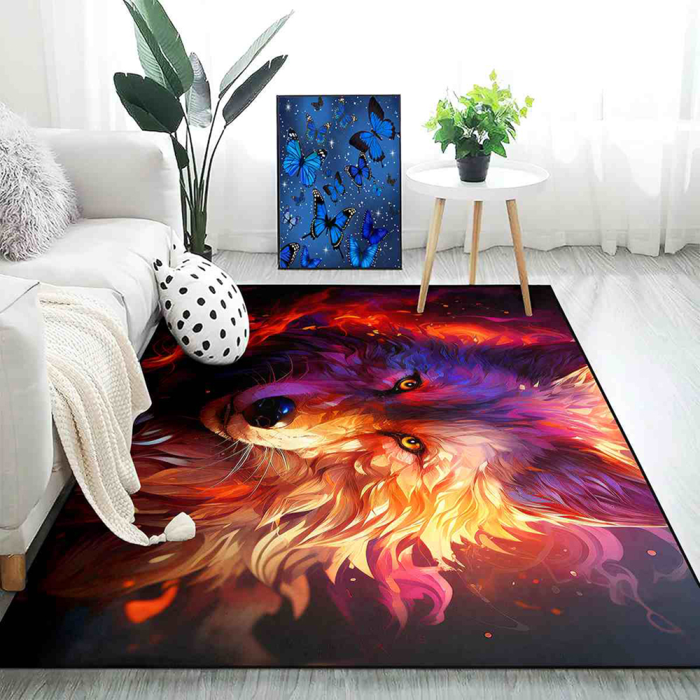 Fiery Violet Abstract Wolf Gamer Room Carpet | CozyLil