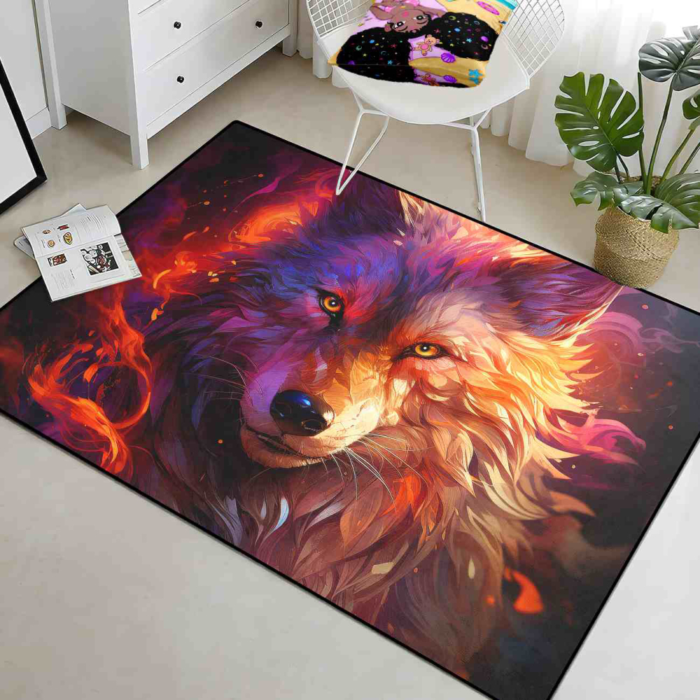 Fiery Violet Abstract Wolf Gamer Room Carpet | CozyLil
