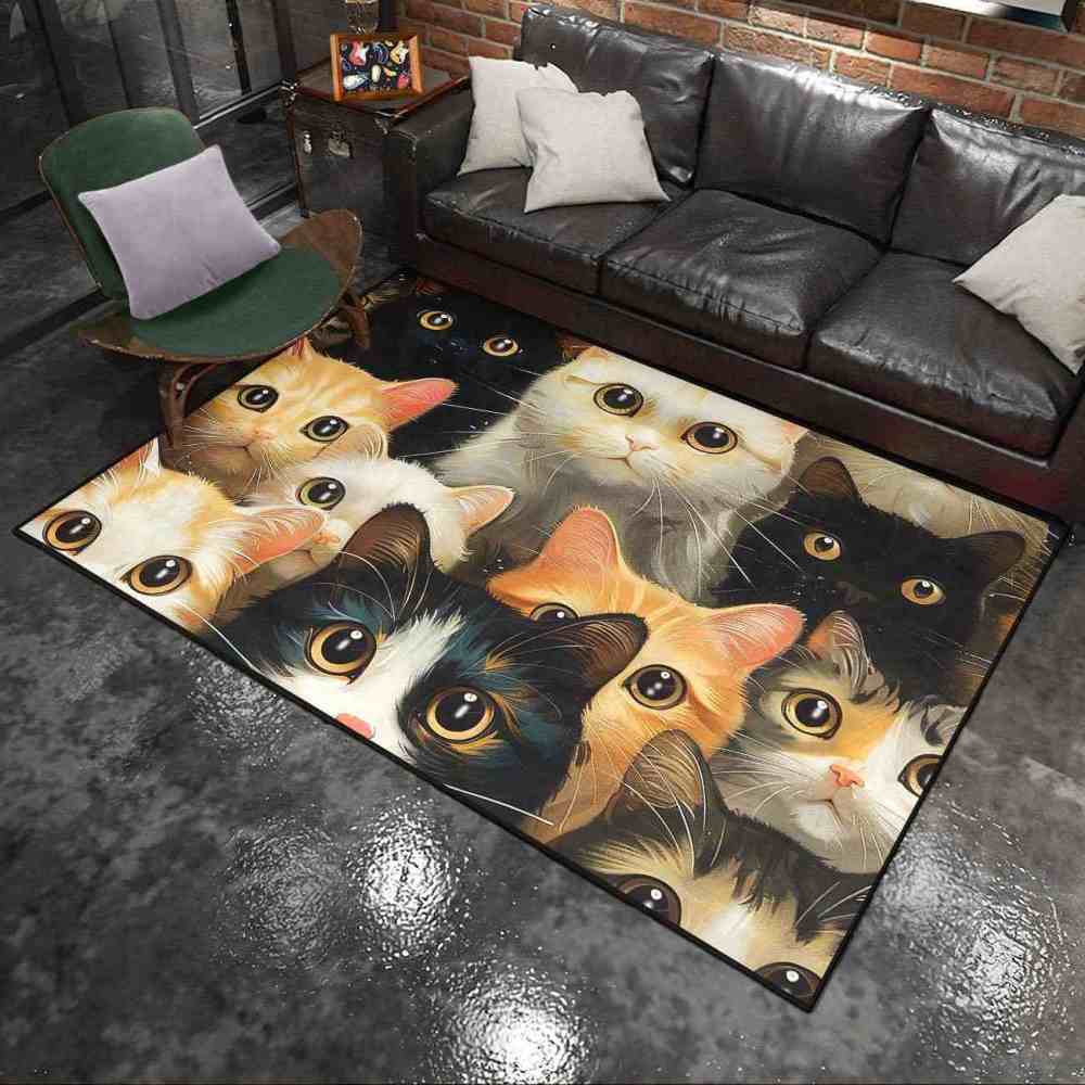 Orange and Calico Kitty Cluster Nursery Floor Mat | CozyLil