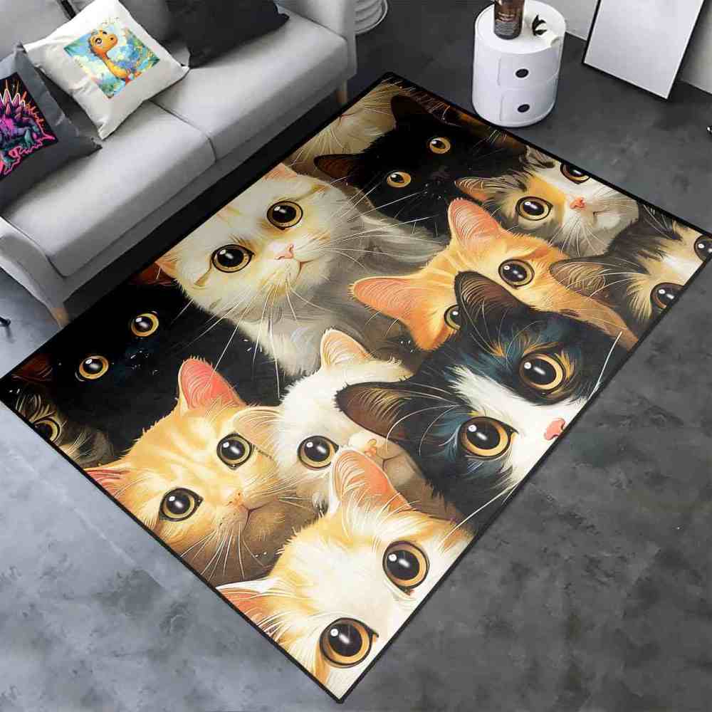 Orange and Calico Kitty Cluster Nursery Floor Mat | CozyLil