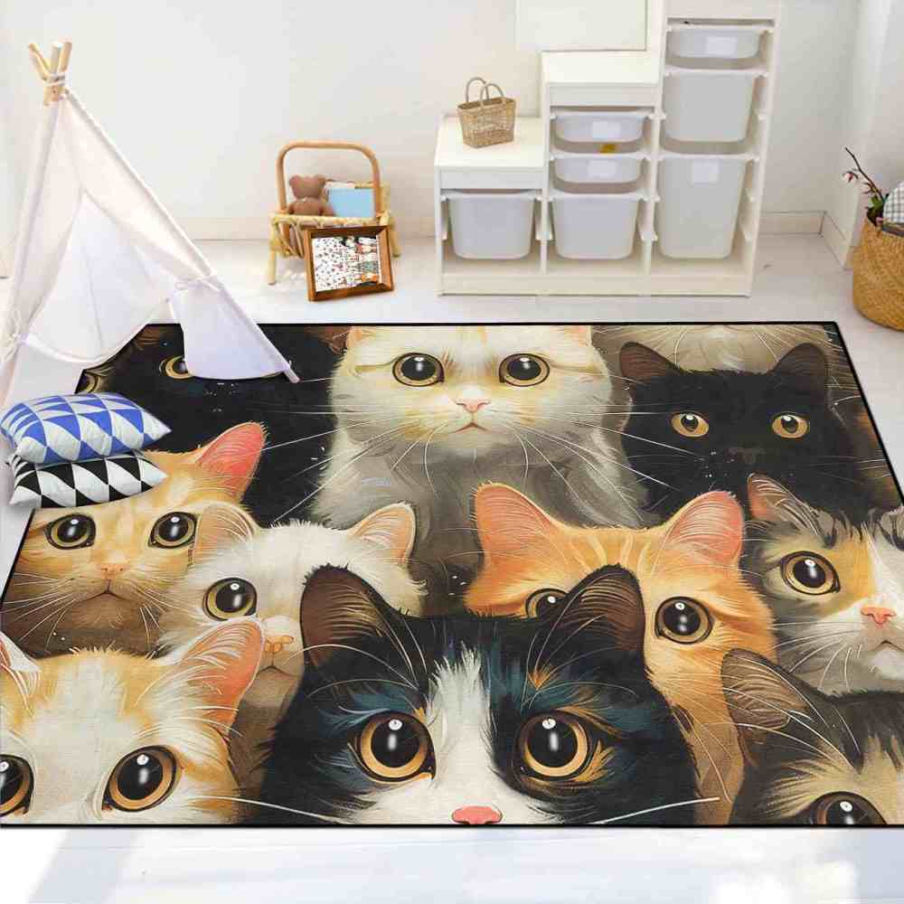 Orange and Calico Kitty Cluster Nursery Floor Mat | CozyLil