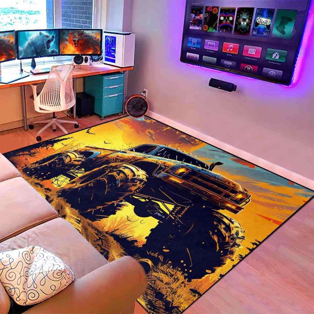 Sunset Giant Wheel Truck Rug Teen Boys Bedroom Decor | CozyLil