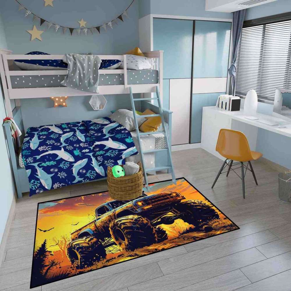 Sunset Giant Wheel Truck Rug Teen Boys Bedroom Decor | CozyLil