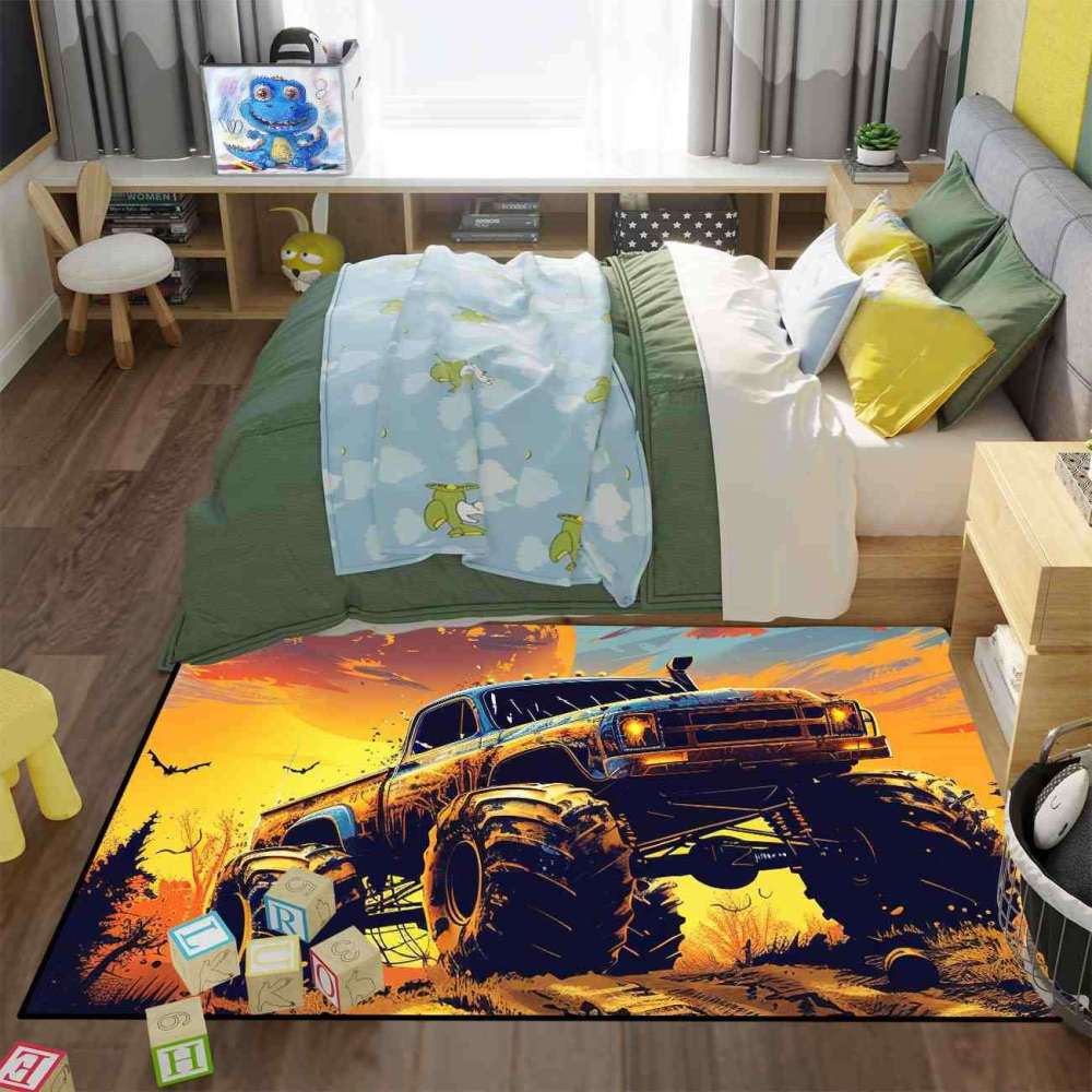 Sunset Giant Wheel Truck Rug Teen Boys Bedroom Decor | CozyLil