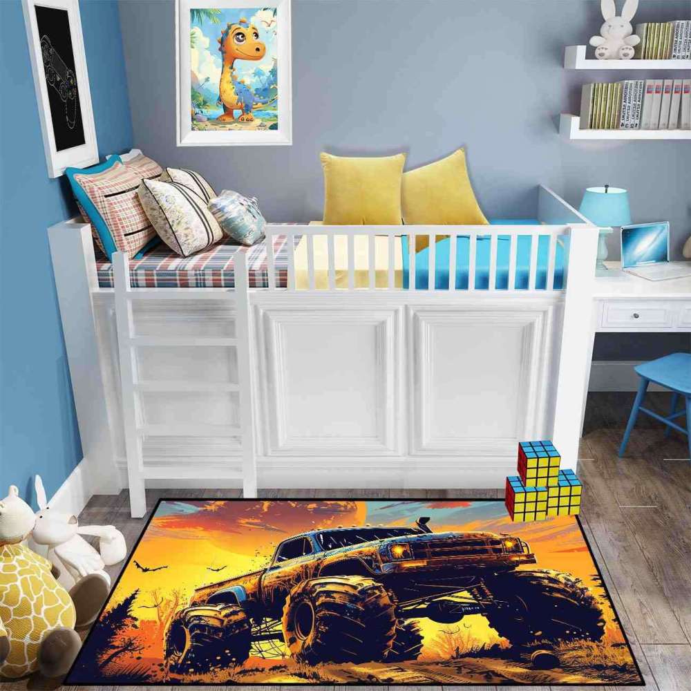 Sunset Giant Wheel Truck Rug Teen Boys Bedroom Decor | CozyLil