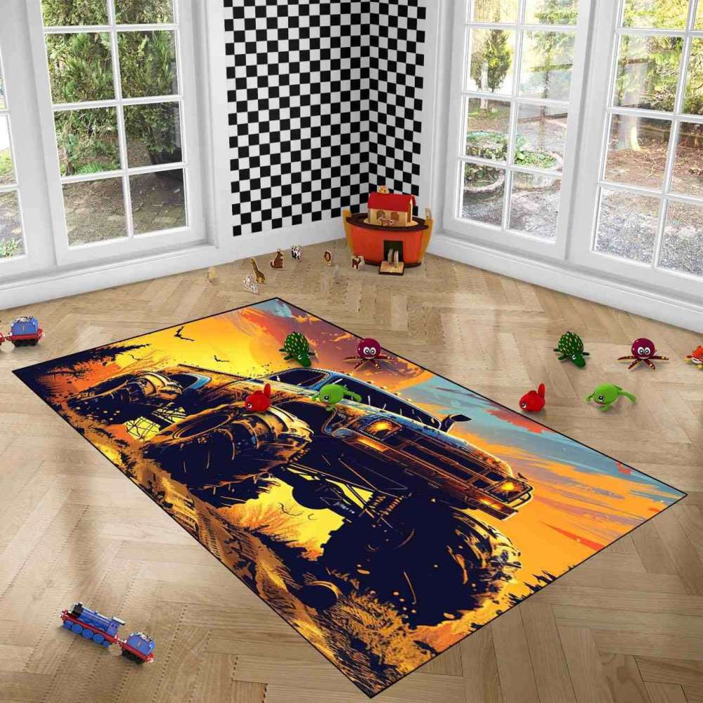 Sunset Giant Wheel Truck Rug Teen Boys Bedroom Decor | CozyLil