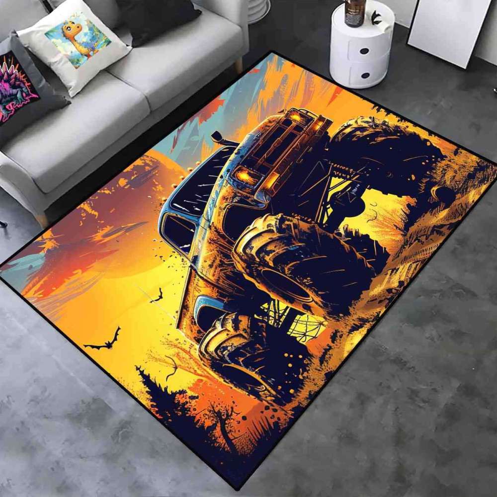 Sunset Giant Wheel Truck Rug Teen Boys Bedroom Decor | CozyLil