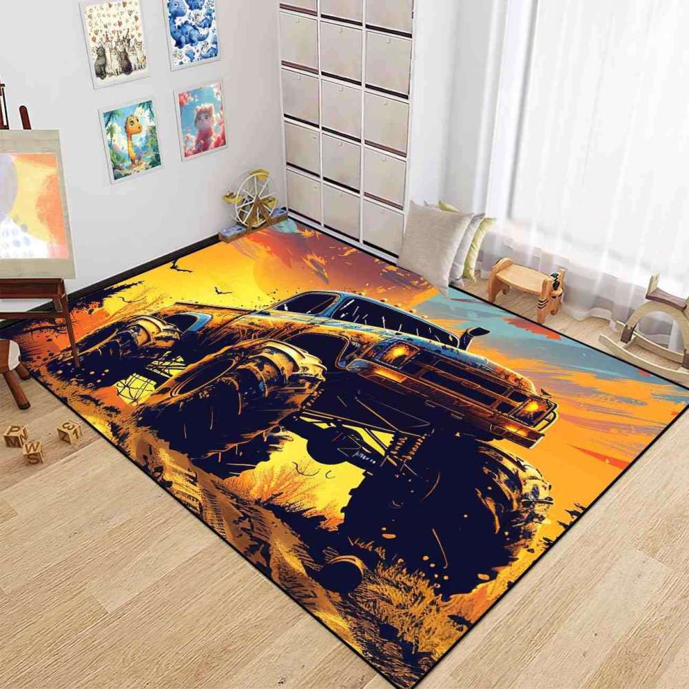 Sunset Giant Wheel Truck Rug Teen Boys Bedroom Decor | CozyLil