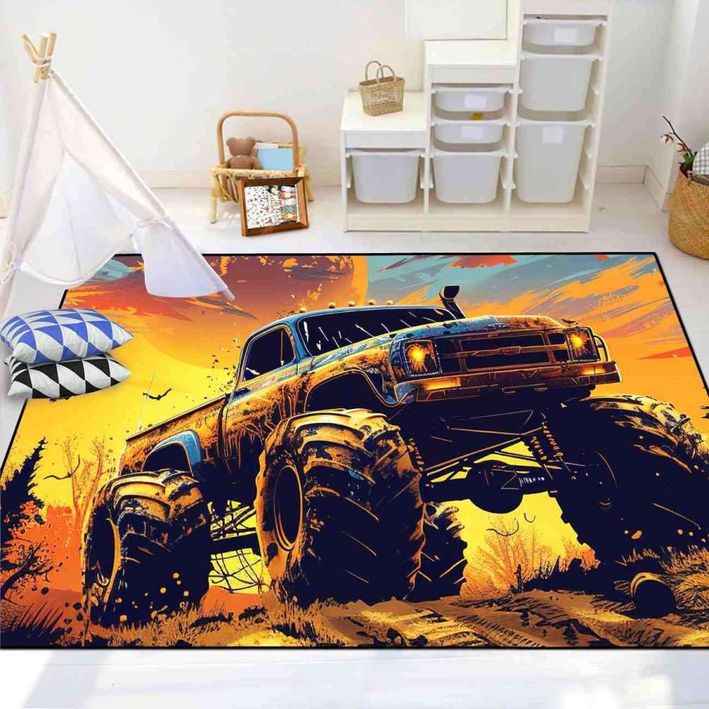 Sunset Giant Wheel Truck Rug Teen Boys Bedroom Decor | CozyLil