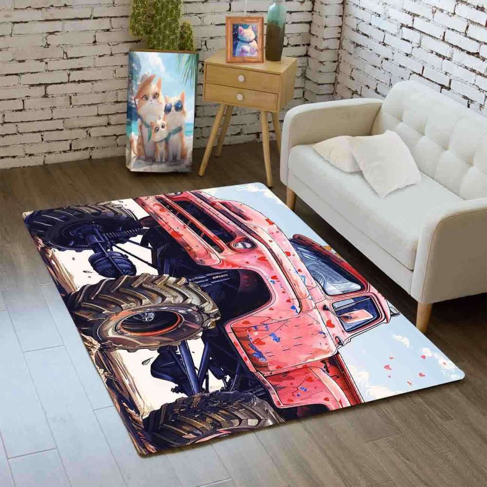 Heart Splatter Giant Wheel Truck Rug Kids Room Decor | CozyLil