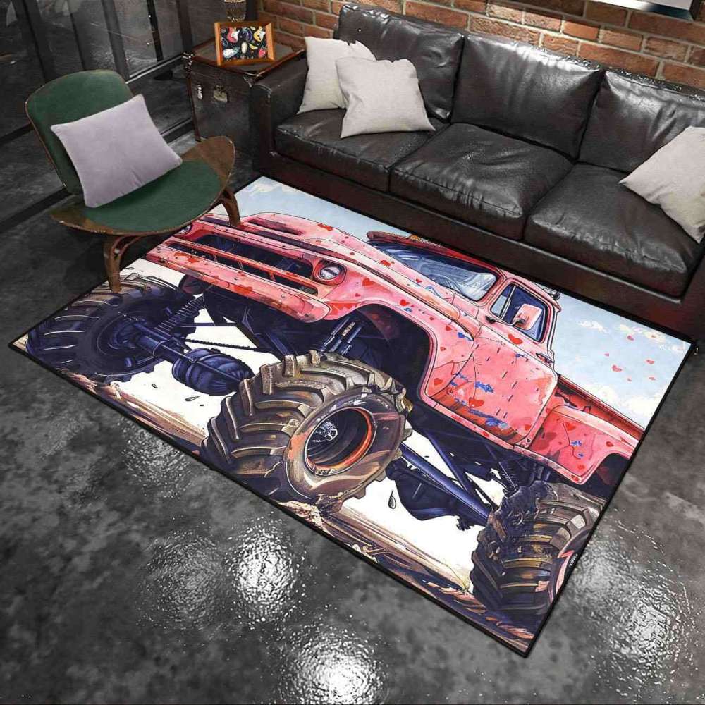Heart Splatter Giant Wheel Truck Rug Kids Room Decor | CozyLil