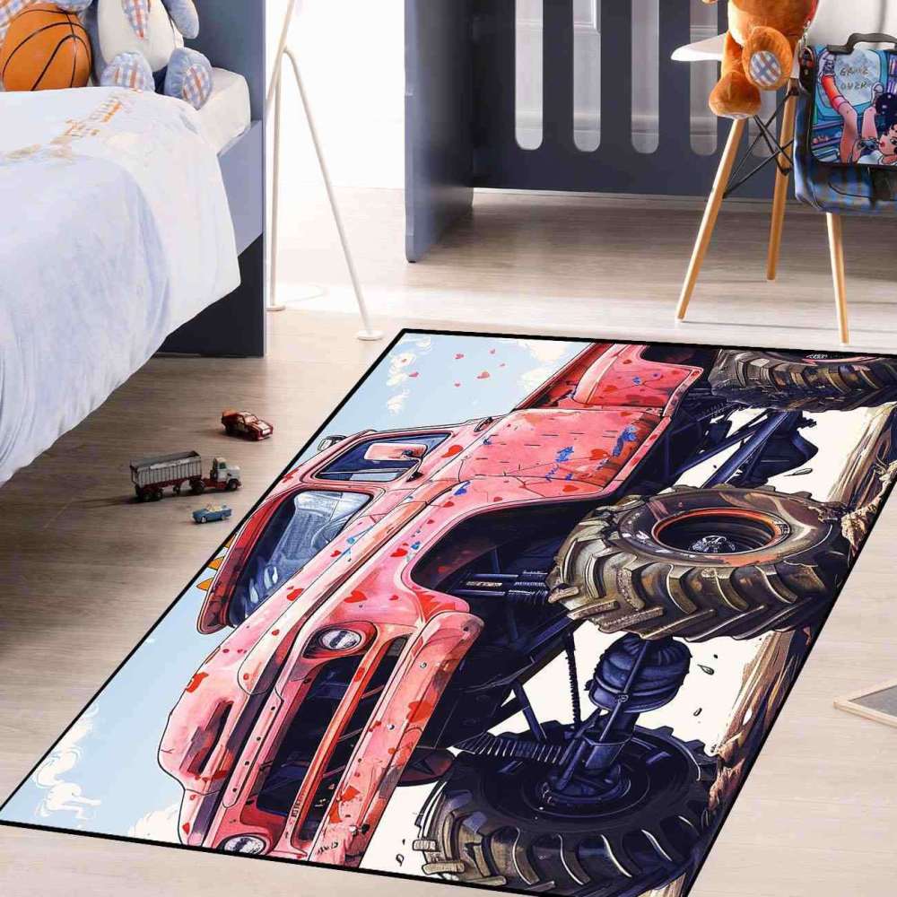 Heart Splatter Giant Wheel Truck Rug Kids Room Decor | CozyLil