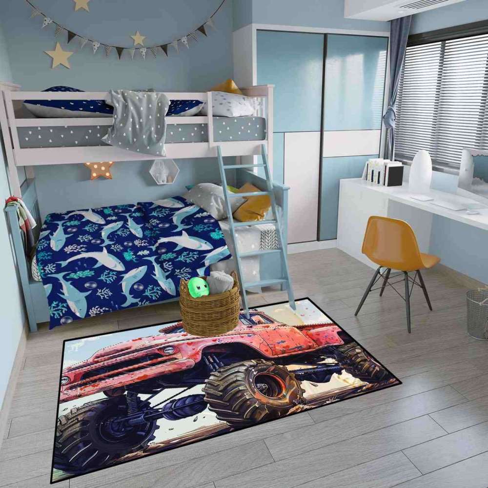 Heart Splatter Giant Wheel Truck Rug Kids Room Decor | CozyLil