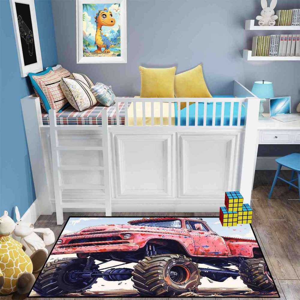 Heart Splatter Giant Wheel Truck Rug Kids Room Decor | CozyLil