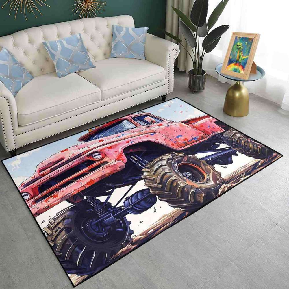 Heart Splatter Giant Wheel Truck Rug Kids Room Decor | CozyLil