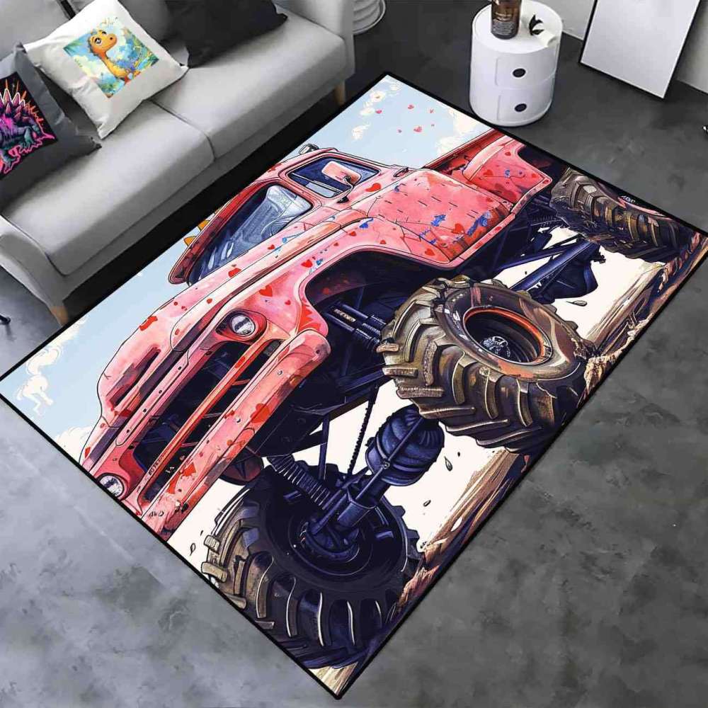 Heart Splatter Giant Wheel Truck Rug Kids Room Decor | CozyLil