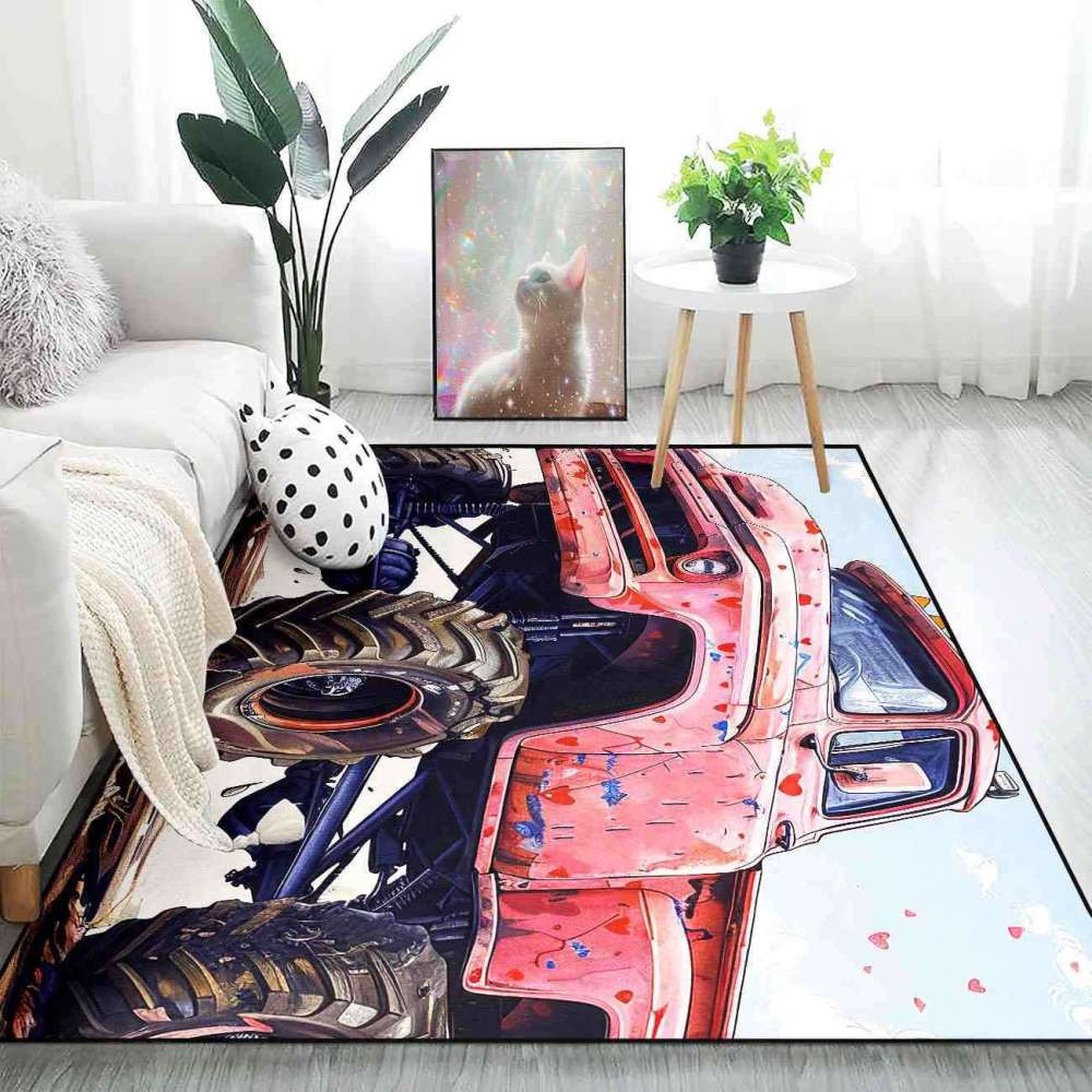 Heart Splatter Giant Wheel Truck Rug Kids Room Decor | CozyLil