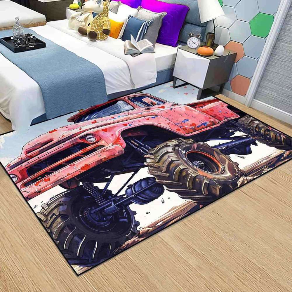 Heart Splatter Giant Wheel Truck Rug Kids Room Decor | CozyLil