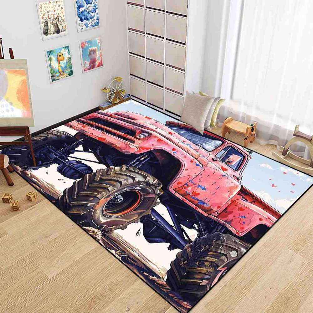 Heart Splatter Giant Wheel Truck Rug Kids Room Decor | CozyLil