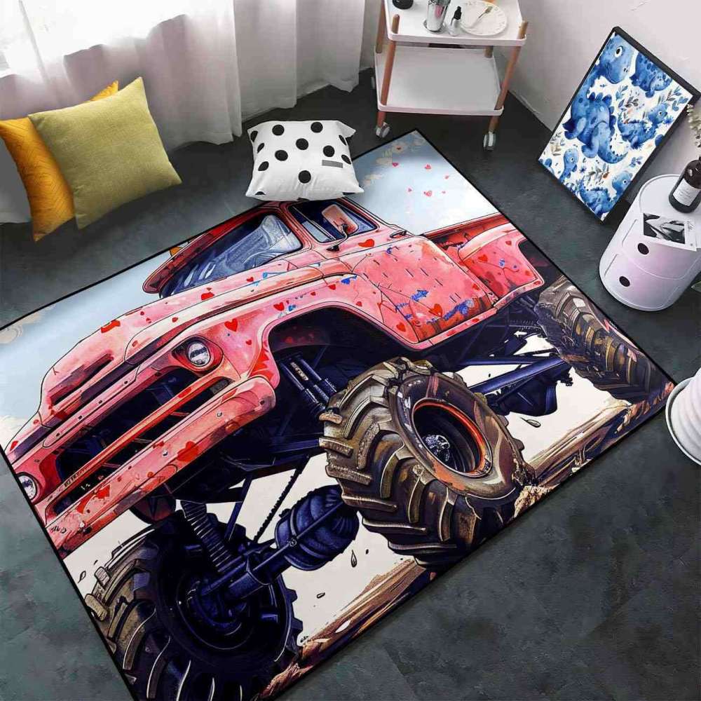 Heart Splatter Giant Wheel Truck Rug Kids Room Decor | CozyLil