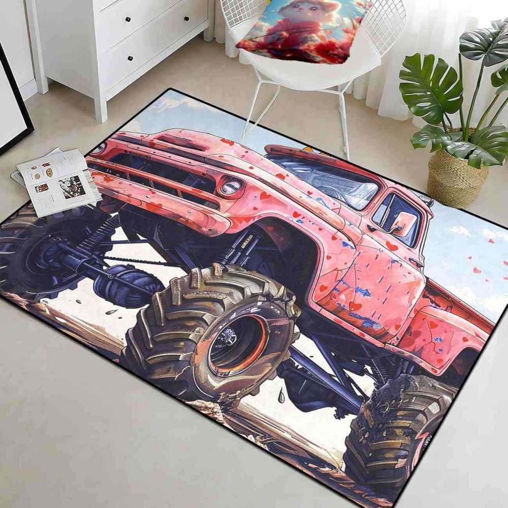 Heart Splatter Giant Wheel Truck Rug Kids Room Decor | CozyLil