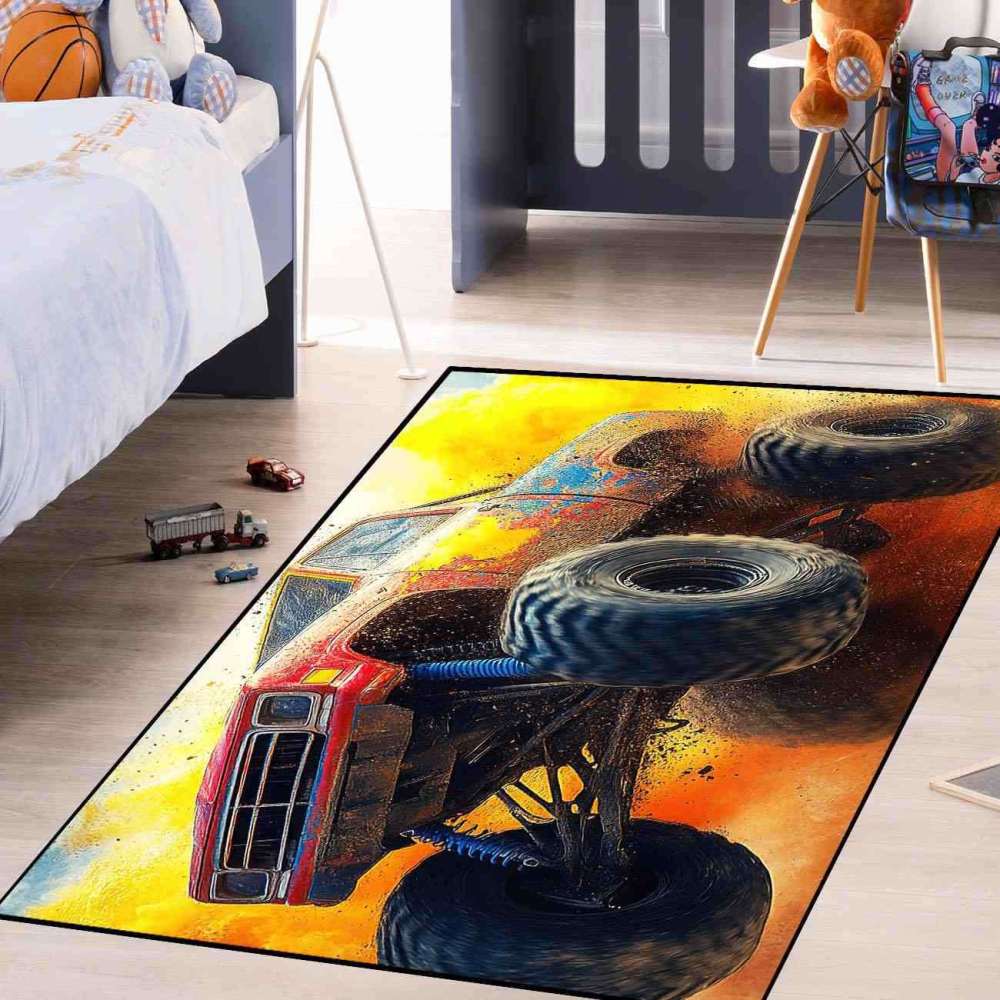 Watercolor Splash Giant Wheel Truck Rug Boys Room | CozyLil