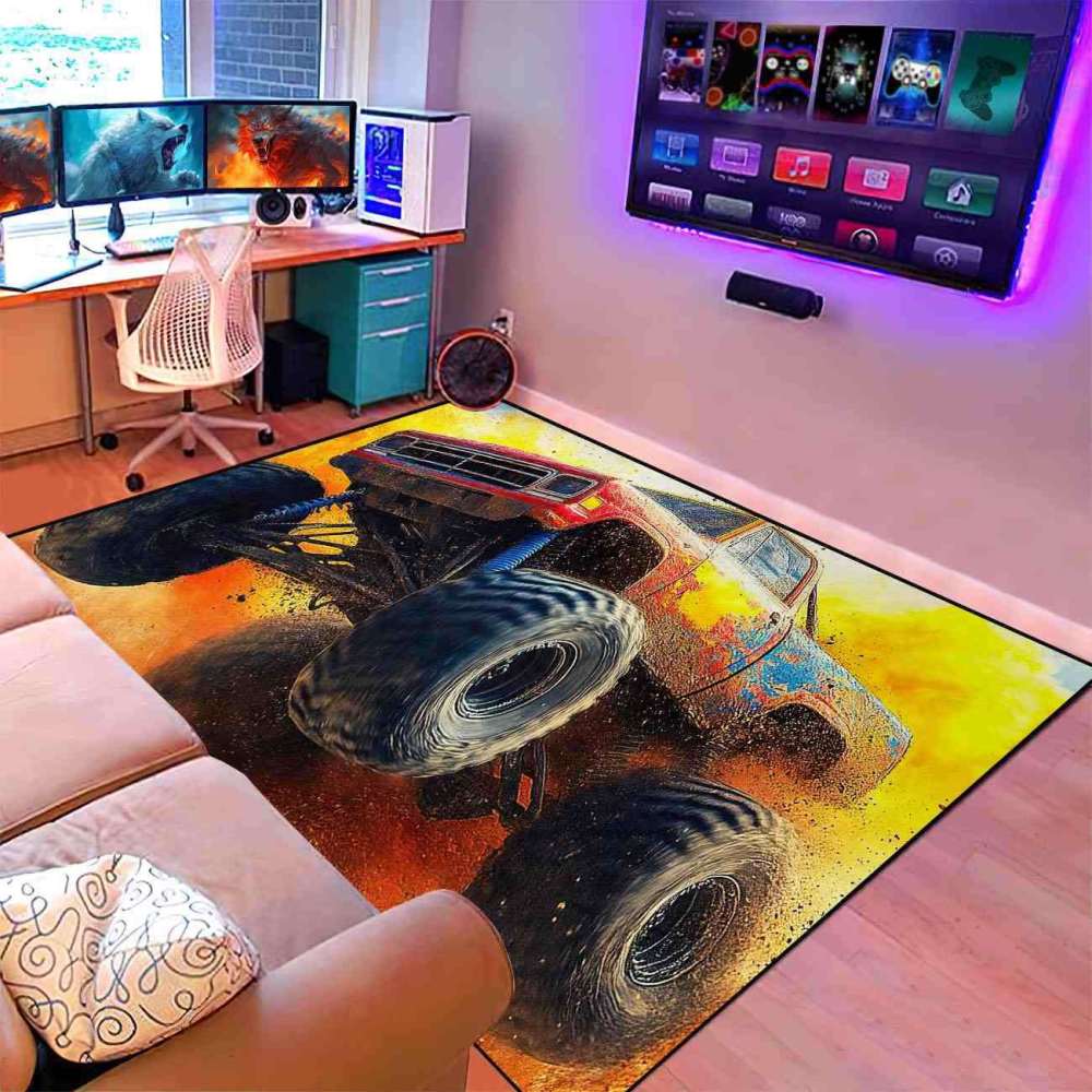 Watercolor Splash Giant Wheel Truck Rug Boys Room | CozyLil